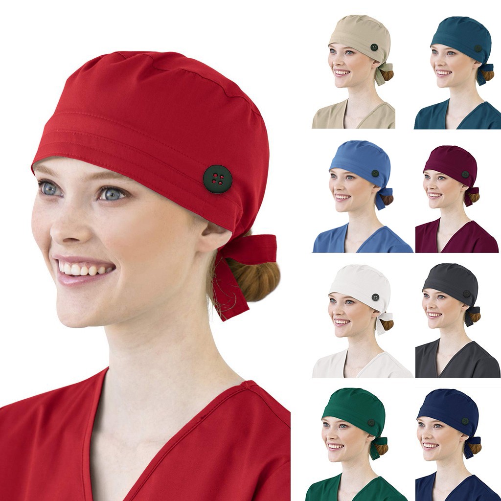 Medical Lab Tech - Solid Color Scrubs Caps With Button
