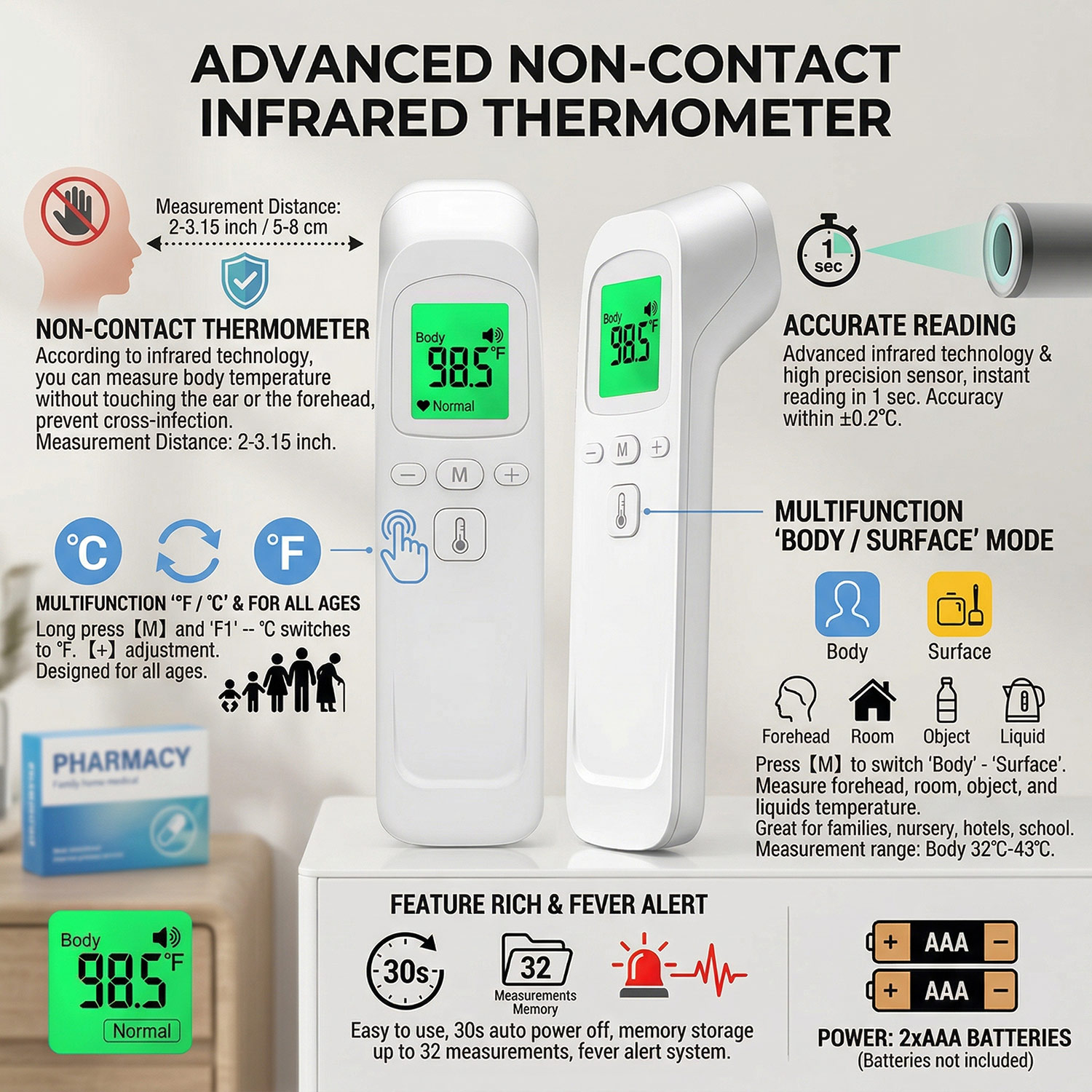 Digital Forehead Thermometer E - Pulse Oximeter recension och pris